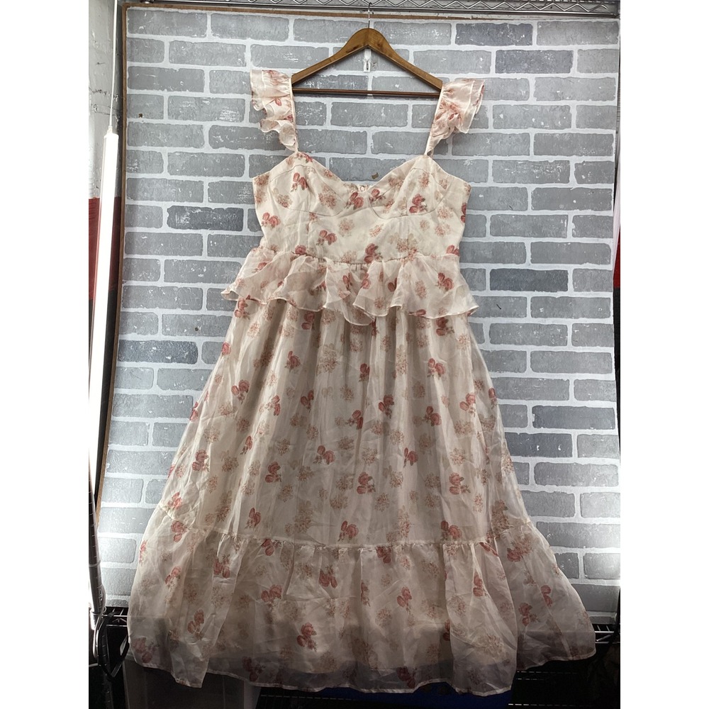 One Loved Babe Floral Ruffle Maxi Dress Pink Cream 3XL LD2306A-OLX Smocked Back